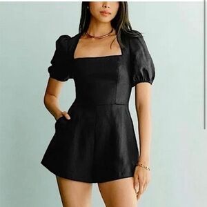 Reformation Dionne Linen Romper Black size 0